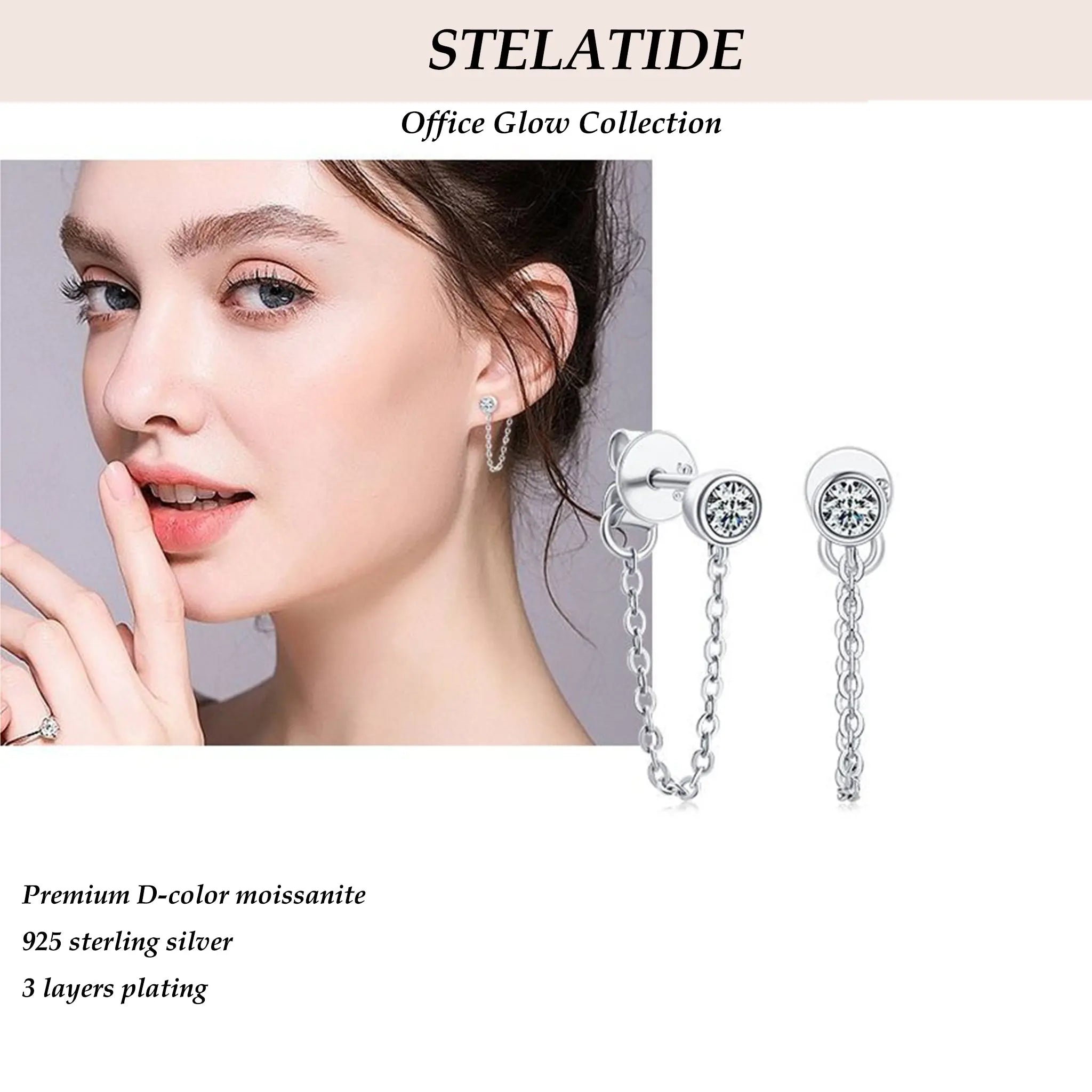 Glow moissanite tassel ear threads STELATIDE