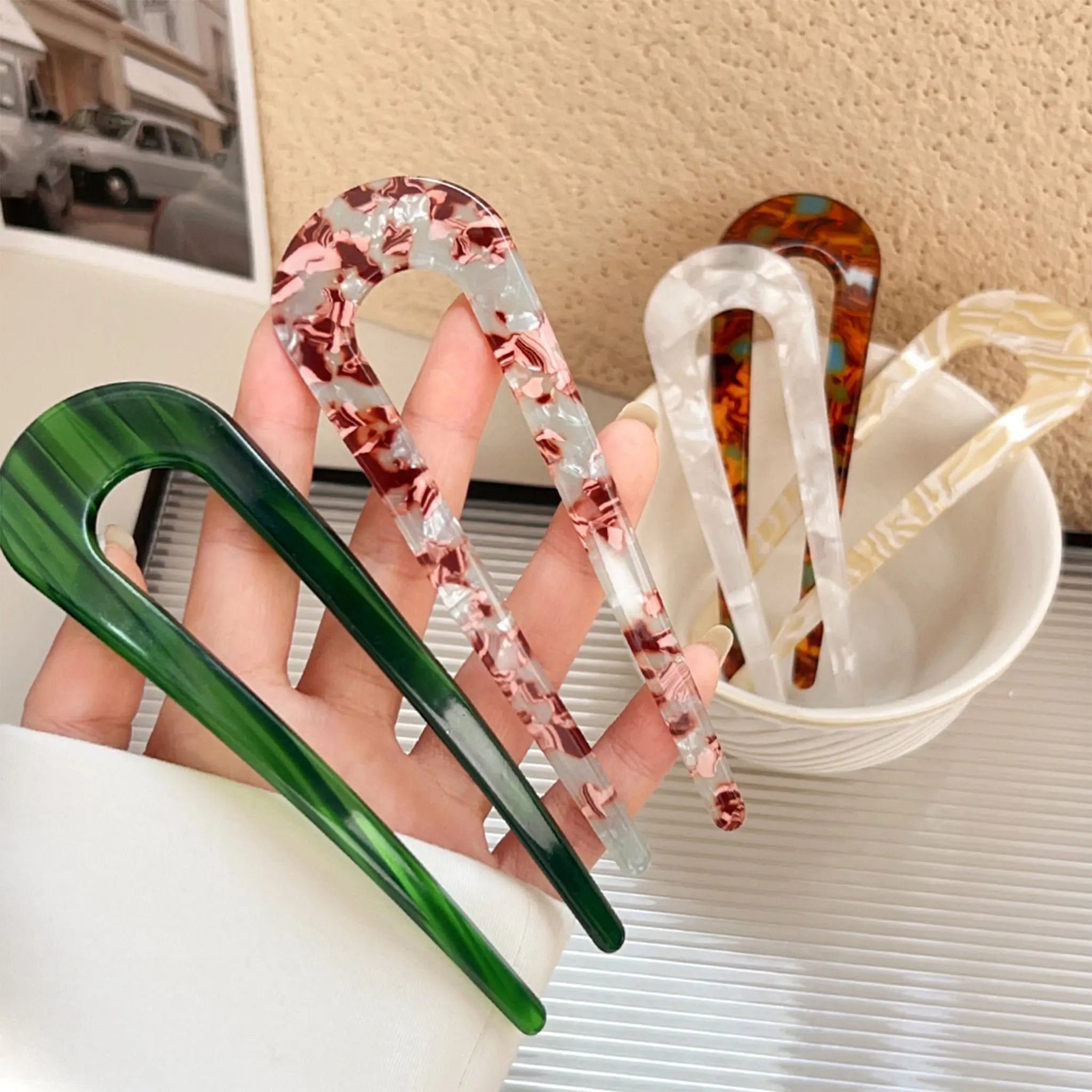 Vintage U-shaped Acetate Hairpin STELATIDE