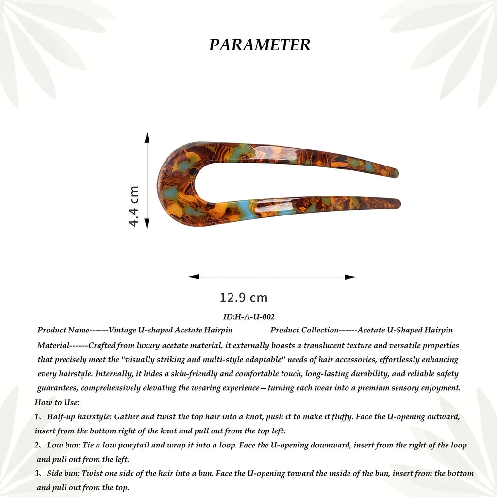 Vintage U-shaped Acetate Hairpin STELATIDE