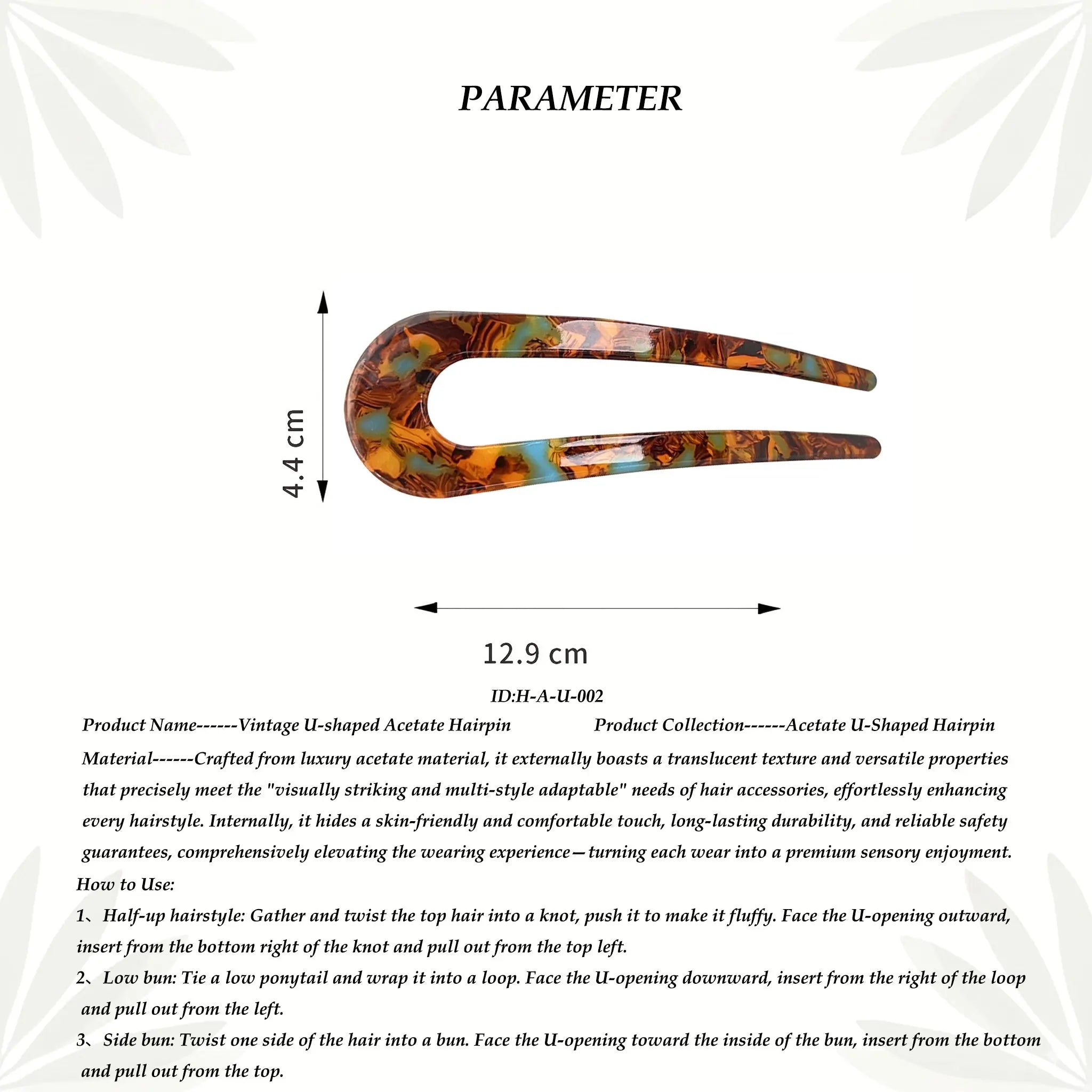 Vintage U-shaped Acetate Hairpin STELATIDE